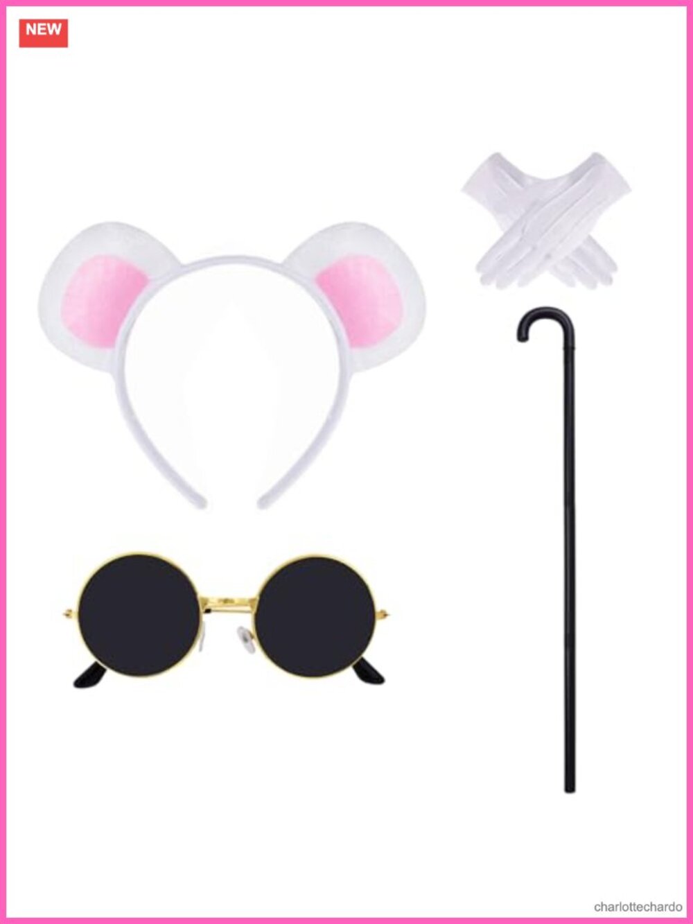 Mouse Costume Accessories Set Ears Headband Gloves Cane Sunglasses Halloween
